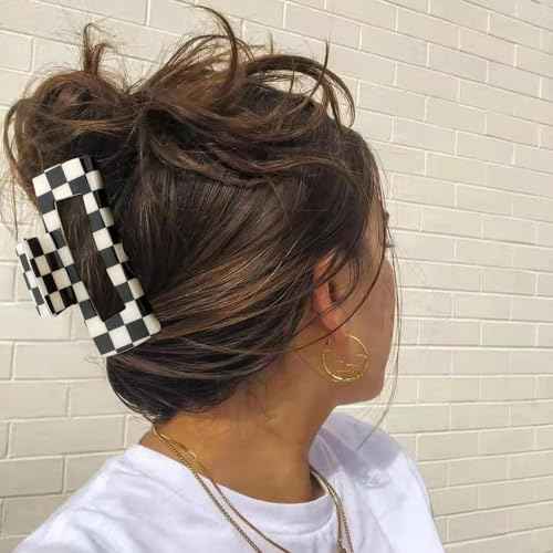 Checkered Hair Clips for Thick Thin Hair 4Pcs Large Medium Small Square Claw Clips Non Slip Strong Hold Jaw Clips Y2K Hair Accessories for Women Girls Black White