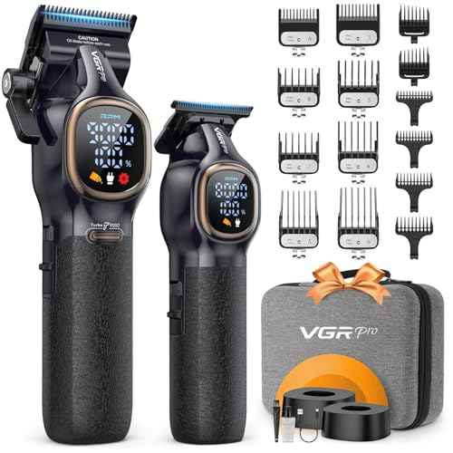 Professional Hair Clippers for Men, Professional Barber Clippers and Trimmer Set, Cordless Hair Clippers for Hair Cutting with Package Case, Powerful 9000 PRM Rechargable Electric (Black)