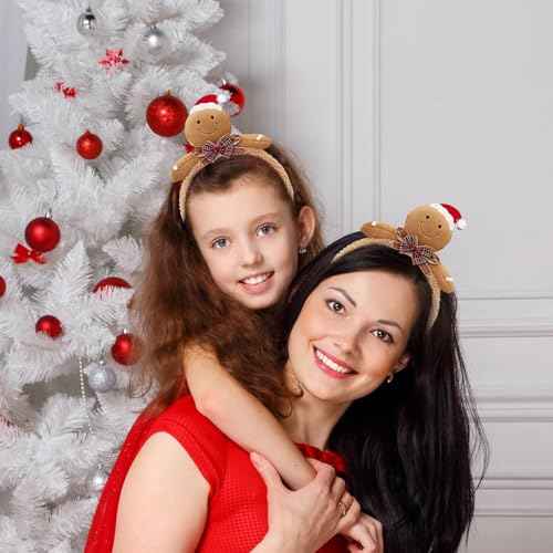 Gingerbread Headbands Christmas Headband for Women Plush Ginger Band for Man Fluffy Reindeer Antler Headband Comfortable Xmas Hair Hoop Christmas Family Party Accessories 1Pcs