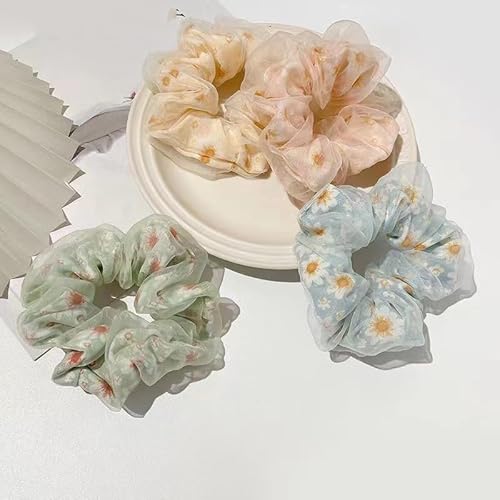 Daisy Floral Hair Ties for Girls - Elastic Non-Slip Ponytail Holders for Thick and Thin Hair, Scrunchies Hair Accessories for Women, 4Pcs