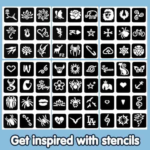 Temporary Tattoo Markers for Skin Paint Pens Kit, 3 Body Markers+ 63 Tattoo Stencils Kit, Flexible Brush Tip, Skin Safe for Art Projects, Drawing, Halloween Makeup Kit