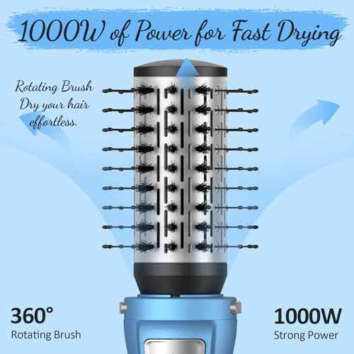 Rotating Hair Dryer Brush Spinning: 2 Size Detachable Brush(2" & 1.5") | 3 Heats & 2 Speeds Plus a Cool Air Setting | Big Buttons Design for Arthritis