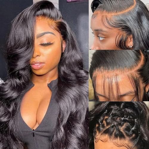 250% Density 13x6 HD Body Wave Lace Front Wigs Human Hair Pre Plucked HD Lace Frontal Wig 13x6 Glueless Full Lace Frontal Wigs Human Hair For Women Natural Black