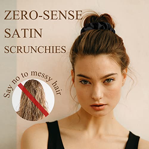 Fittia Silk Scrunchies for Hair Sleep No Crease, Silky Satin No Damage Hair Ties for Women&Girls, Soft Breathable Ponytail Holders 3 Pack, Black