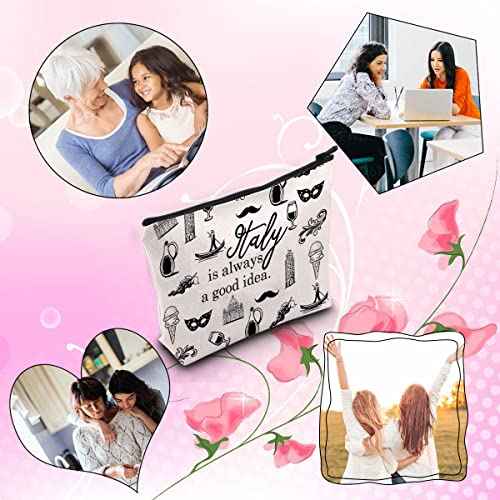 Italy Travel Gift Italy Is Always A Good Idea Bag Gift For Italy Traveller Zipper Pouch Makeup Bag (Italy)