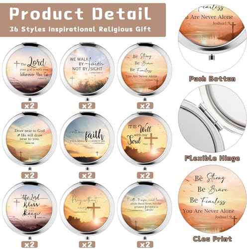 36 Pcs Christian Compact Mirrors Gifts for Women Bulk Religious Pocket Mirror with Bible Verse Inspirational Scripture Quote Church Gifts for Ladies Church Congregation Group Party Favors
