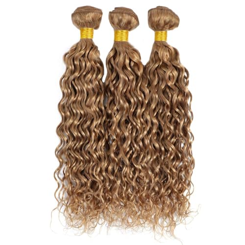 #27 Honey Water Wave Human Hair Bundles 3 Bundles Brazilian Virgin Human Hair Extensions Unprocessed Hair Bundles for Women 26 28 30 Inch