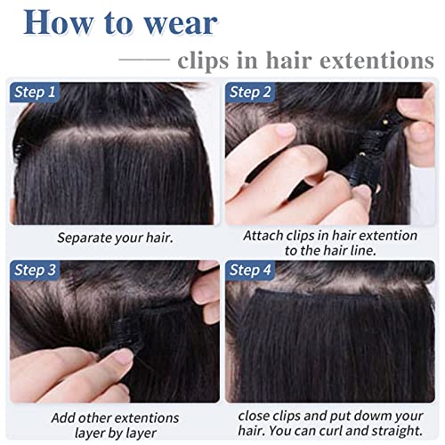Clip in Hair Extensions Real Human Hair S-noilite #1B Natural Black Double Weft hair extensions 16 Inch Clip in Real Human Hair for Women Balayage Straight 7PCS 125g