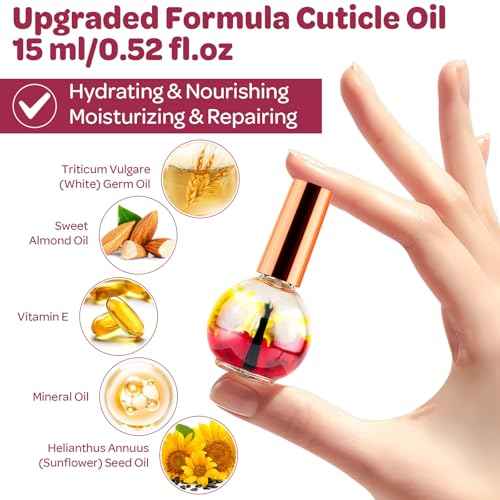 JIASHENG Cuticle Oil, Cherry Scented Cuticle Nail Oil Infused with Real Flowers, Hydrates, Moisturizes, Strengthens, Repairs, Revitalizing Cuticle Oils for Nails Damage Dry Cuticle, 15ml