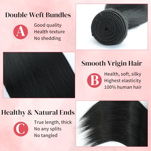 30 Inch One Bundle Human Hair Straight 12A 100% Unprocessed Brazilian Virgin Human Hair Bundles Weave Straight Hair Extension Natural Black