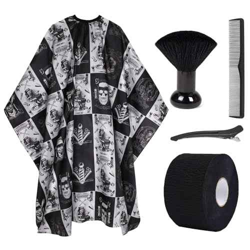 Waterproof Hair Cutting Cape for Men - Salon Cape with Neck Strip and Barber Brush - 5PCS Set (64" x 56")