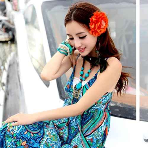 Women's Bohemia Peony Flowers Hairpin Hair Clip Flower Brooch for Travel Party Festivals PF-11 (Orange) (Pack of 1)