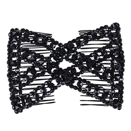 Ruihfas 12 PCS Magic Hair Side Combs Beaded Stretch Double Hair Side Combs Clips Bun Maker Hair Pins Hair Accessories for Women Curly Thick Wavy Hair Ponytail (Random Styles and Colors)