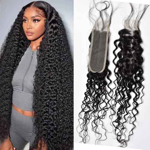 NC Lace Closure 4x4 Middle Part Lace Front Wigs Body Wave Wigs Human Hair Brazilian Virgin Hair Closure Wig (24inch Black 150% Density) ¡¦