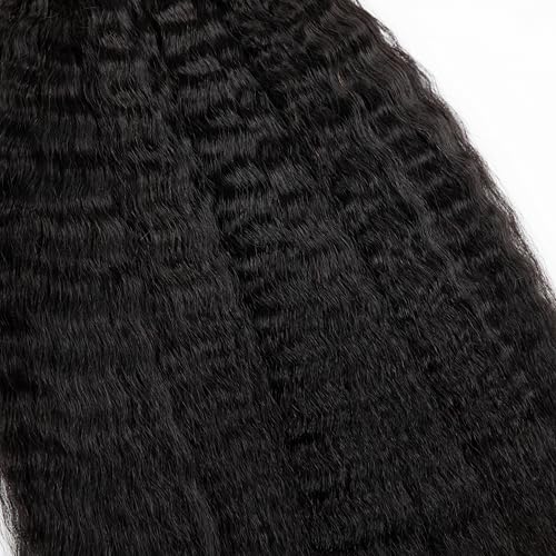 Kinky Straight Human Braiding Hair For Boho Braids Wet and Wavy Bulk Human Hair No Weft 100g (1Pack-4PCS) Yaki Straight For Micro Braiding (Kinky Straight£¨#1B), 22 Inch)