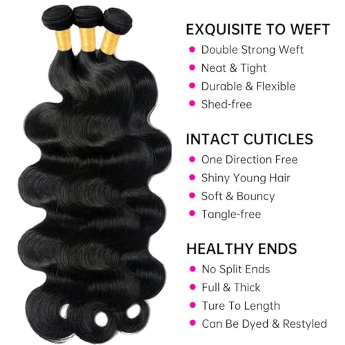 12A Human Hair Bundle 22 22 22 Inch Body Wave Bundles Human Hair 100% Unprocessed Brazilian Virgin Quick Weave 3 Bundles Real Natural Black Wavy Human Hair Extensions