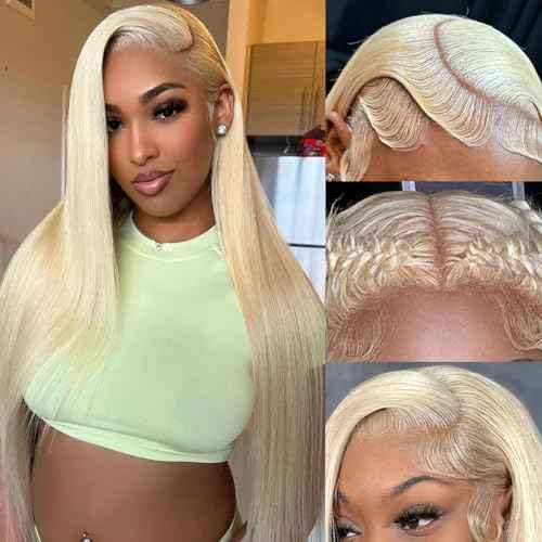 Straight Wigs Human Hair 613 13x6 Lace Front Wig Human Hair Blonde Wig for Women 180% Density 24 Inch, Natural Shine, Pre Plucked with Invisible Hairline, No Tangle, Beginner-Friendly Install