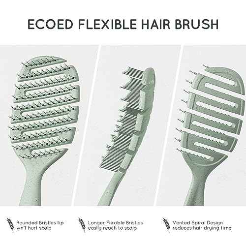 Detangler Hairbrush, Soft Bristle Detangling Brush for Straight, Wavy, Curly and Fine Hair, Dry and Wet, Quick Smoothing for Women and Men, Eco-Friendly & Sustainable Material (Green)