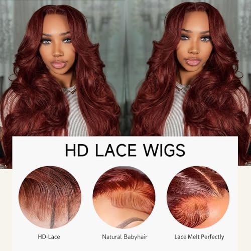 Reddish Brown Lace Front Wigs Human Hair Pre Plucked 200% Density 13x4 Body Wave Lace Frontal Wigs Human Hair 22Inch
