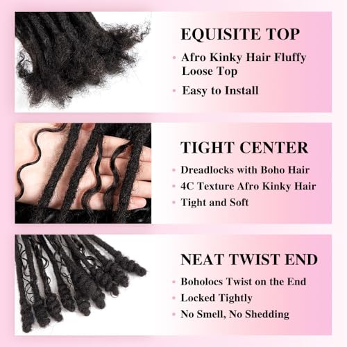 0.6 cm Human Hair Dreadlocks with Twist Ends 8 inch 30 Strands Boholocs Human Hair Handmade Dreadlock Extensions Natural Black Color Can Be Dyed Bleached Curled(1B#, 8 Inch-30 Strands)