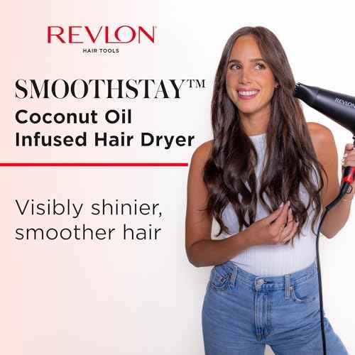REVLON SmoothStay Coconut Oil Infused Hair Dryer with Diffuser & Concentrator - Ionic Ceramic Blow Dryer for Frizz Control, Shine, Smoothness & Volume, 1875W Lightweight Salon-Quality