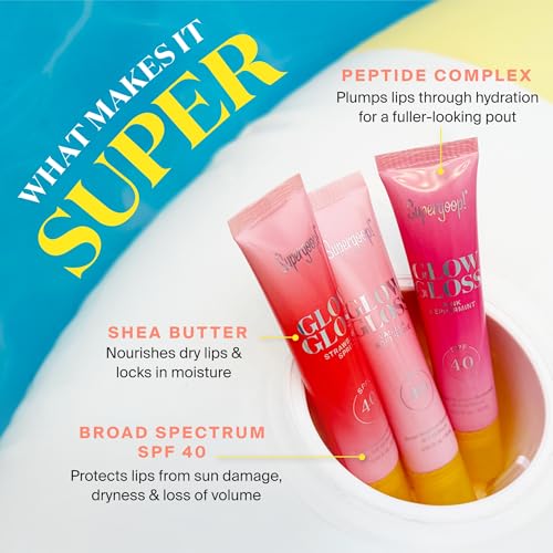 Supergoop! Glow Gloss SPF 40 Lip Balm Trio - Includes Vanilla Soft Serve, Strawberry Spritz & Pink Peppermint - Broad Spectrum Protection with a Non-Sticky, High-Shine Finish - 0.5 fl oz
