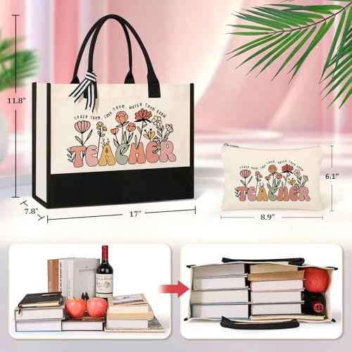 Canvas Tote Bag Makeup Bag for Women - Personalized Teacher Appreciation Gifts