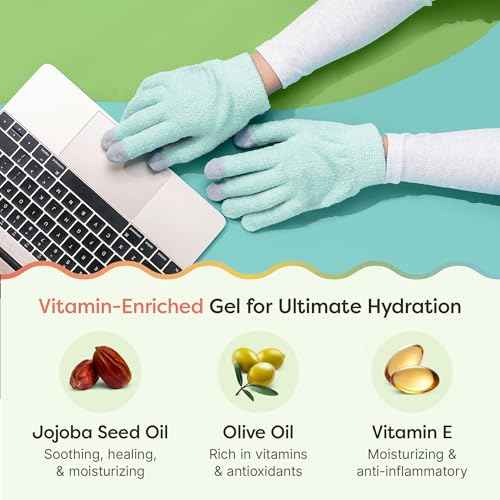 ZenToes Moisturizing Gloves for Dry Hands, Gel Infused with Jojoba Seed Oil, Olive Oil and Vitamin E, Overnight Hand Moisturizer (OSFM, Fuzzy Mint Green with Media Tips)