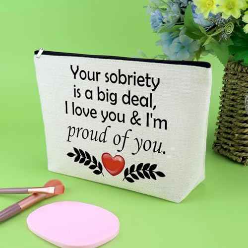 Sobriety Gifts for Women Makeup Bag Recovery Gifts for Women After Surgery Inspirational Cosmetic Bags for Best Friend AA NA Zipper Pouch Sobriety Presents for Coworker Surgery Recovery Get Well Soon