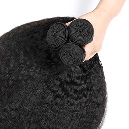 FQ Kinky Straight Bundles Human Hair 30 inch Kinky Straight Hair 1 Bundle 10A Brazilian Kinky Straight Human Hair Weave Extensions For Black Women 100g/bundle Natural Color