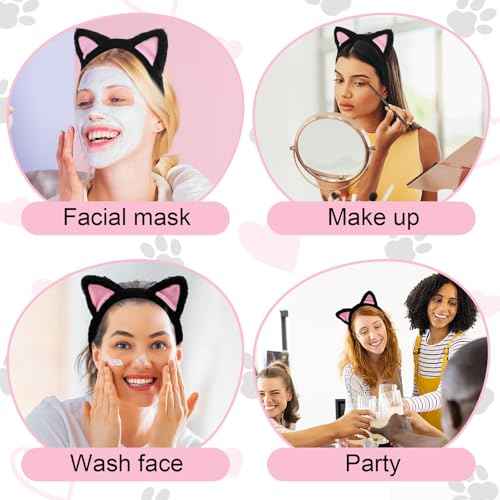 Cat Ears Headbands - Cute Plush Kitty Hairband Washing Face Hoops Soft Furry Makeup Hair Bands Favors Holiday Cosplay Party Headwear Costume Christmas Carnival Hair Accessories for Women Girls