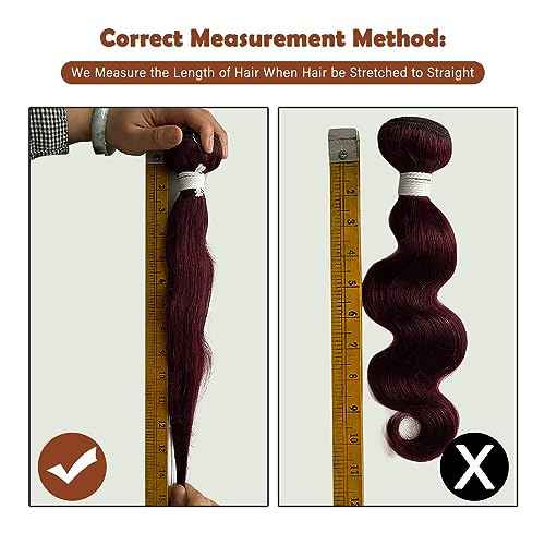 REMY HAIR 99j Bundles Body Wave Human Hair Bundles Red Burgundy Hair Extension 1 Bundle 18 Inch Brazilian Virgin Human Hair for Black Women Body Wave Bundles