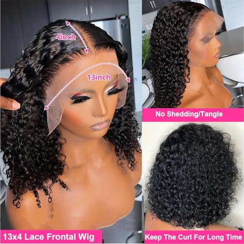 SODLIS Short Curly Bob Wig Human Hair 13x4 Lace Front Wigs Brazilian Virgin Human Hair Lace Frontal Curly Wigs For Black Women Pre Plucked with Baby Hair 150% Density (16 Inch)