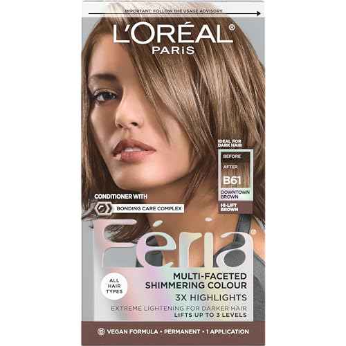 L'Oreal Paris Feria Multi-Faceted Shimmering Permanent Hair Color, B61 Downtown Brown (Hi-Lift Cool Brown), Pack of 1, Hair Dye