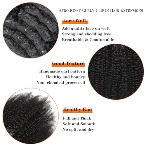 Afro Kinky Curly Clip in Hair Extensions Human Hair 4C Hair Clip in Extensions 8pcs 240g/set 10A Brazilian Virgin Natural Hair Clip Ins for Black Women Natural Black Color 16 Inch