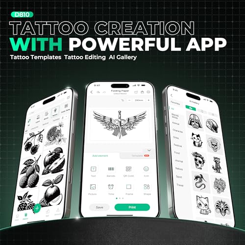 Nelko D810 Tattoo Stencil Printer, Wireless Thermal Tattoo Printer with 10pcs Tattoo Transfer Papers, Portable Tattoo Machine for Artist & Beginners, Compatible with Phone Pad and PC, Grey