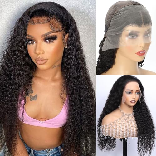 26 Inch Water Wave Lace Front Wigs Human Hair 13x4 HD Transparent Lace Frontal Wigs Pre Plucked Water Wave Lace Front Wigs for Black Women 180% Density Natural Color