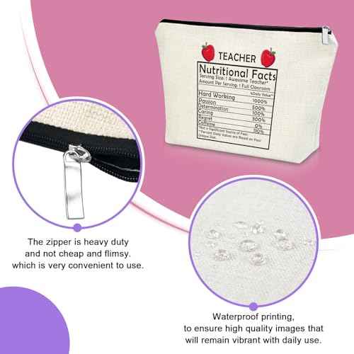 Sazuwu Funny Teacher Gifts for Women Teacher Nutritional Facts Travel Makeup Bags Cosmetic Organizer Bag Teacher Appreciation Gifts for Women Thank You Gifts for Teachers Birthday Christmas Gifts