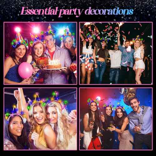 Xinnun 64 Pieces Light up Cat Ears Headband LED Bunny Glow in Dark Cat Ears Hairband Party Supplies for Women Adult Costume (Unicorn)