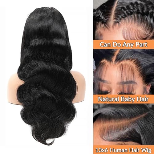 Body Wave Lace Front Wigs Human Hair 13x6 HD Lace Frontal Wigs Human Hair Pre Plucked with Baby Hair 200 Density Glueless Wig Brazilian Virgin Human Hair for Black Women Natural Color 22 Inch