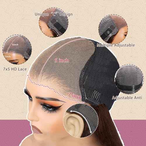 SFD 30Inch Chocolate Brown Glueless Wigs Human Hair Pre Plucked Pre Cut 200% Density Wear And Go Glueless Brown Human Hair Wig 7x5 Lace Body Wave Lace Wig