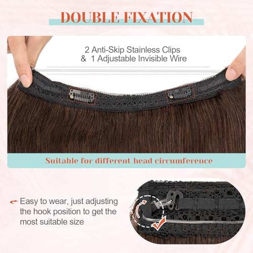 Benehair Brown Halo Hair Extensions Remy Human Hair, 18 Inch Invisible Wire Hair Extensions for Adding Volume Hair Halo Extensions For Women #02 Dark Brown