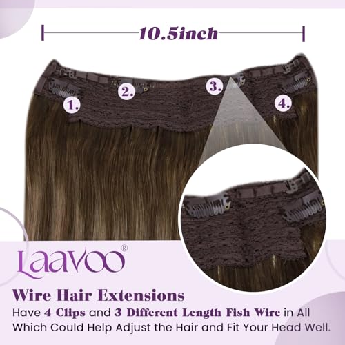 LaaVoo Wire Hair Extensions Human Hair Wire Human Hair Extensions Balayage Brown mix Blonde Human Hair Wire Extensions Long 18 Inch 80g