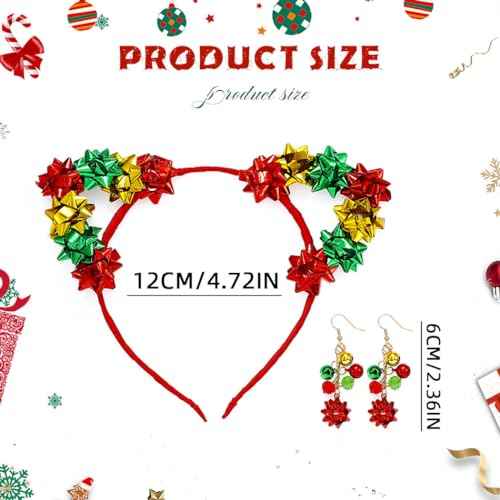 Sixexey Cat Ear Headband Set Jingle Bell Earrings Holiday Party Hair Accessories for Women