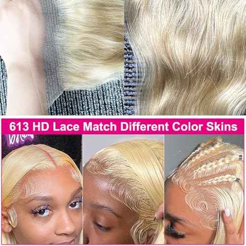 613 Frontal Closure Blonde Lace Body Wave 613 Frontal Only 180% Density 12A Brazilian Virgin Remy Hair Free Part Ear To Ear Hd Transparent 613 Lace Closure 18 Inch