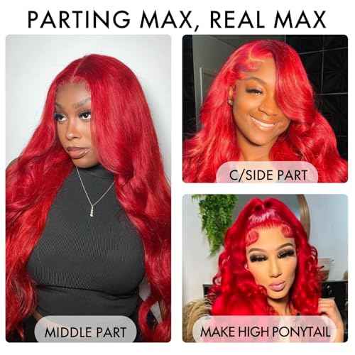 ELISHEVA Red Lace Front Wigs Human Hair Pre Plucked 30 Inch 16A 13x4 Red Wig Human Hair 200% Density Red HD Body Wave Lace Front Wigs Colored Glueless Frontal Wigs