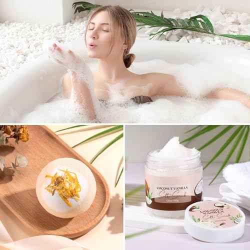 Spa Gift Baskets for Women, Vanilla Coconut Bath and Body Gifts Set for Women, Home Spa Self Care Gift, Relaxing Bath Set for Mom Wife Sister Friends Sister Girlfriend, Mother¡¯s Day Thank You Gifts