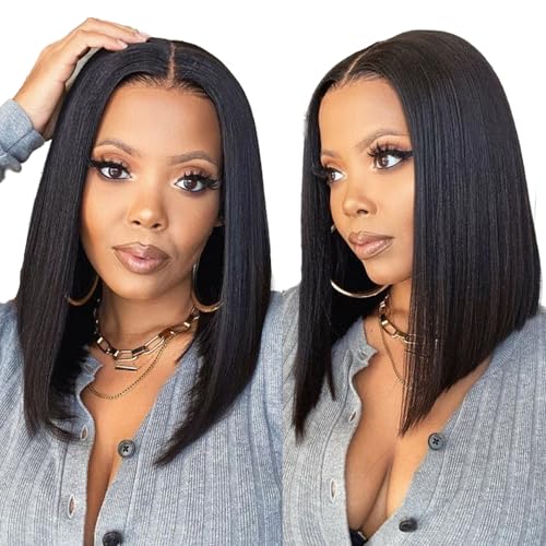 Short Straight Wigs Human Hair,13X2 HD Lace Frontal Wigs 12A 100% Brazilian Remy Human Hair Wig for Women, Natural Color 12 Inch