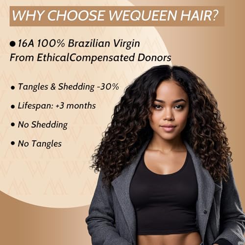 Wequeen 16A Deep Wave Human Hair Bundles 28 Inch 100% Unprocessed Brazilian Virgin Hair Quick Weave Bundles Human Hair Extensions Real Human Hair, Natural Black