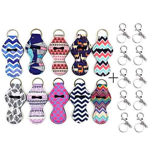 Thinvik 10 Pieces Chapstick Holder Keychain with 2 Metal Key Ring£¬Neoprene Travel Bulk Holder for Lipstick,Chapstick,Lip Balm
